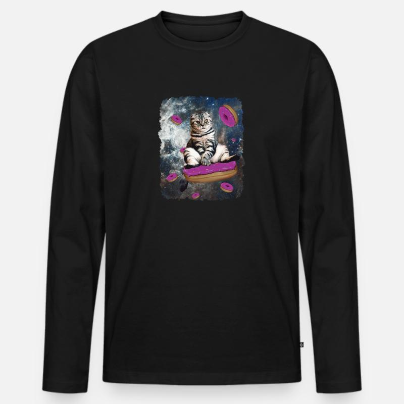 Weltraum Katze - Männer Premium Bio Langarmshirt - Schwarz