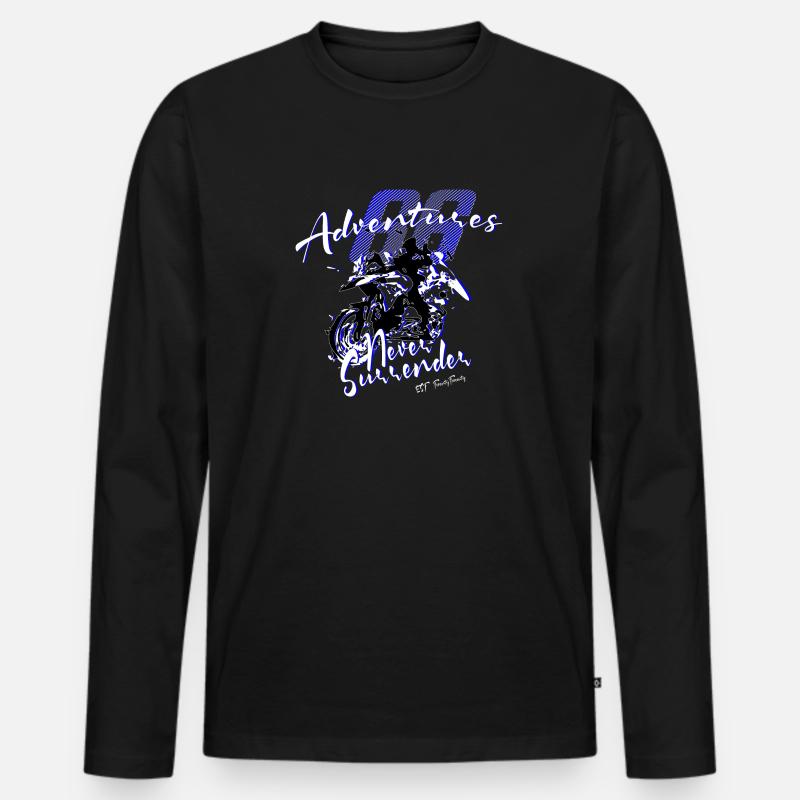 66 Adventures Never Surrender - Männer Premium Bio Langarmshirt - Schwarz