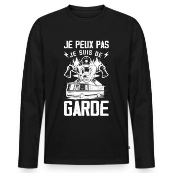 Je Peux Pas Je Suis de Garde Pompier Humour - T-shirt manches longues Premium bio Homme - noir - Devant - Nico (187cm)