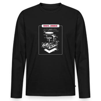 Vinyl Junkie Retro Vintage Turntable Gift - Men's Premium Organic Long Sleeve Shirt - black - Front - Nico (187cm)