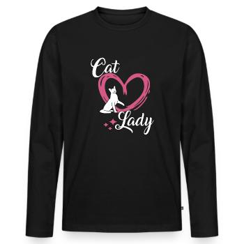 Chat Lady Cats Cadeau Chats Fan - T-shirt manches longues Premium bio Homme - noir - Devant - Nico (187cm)