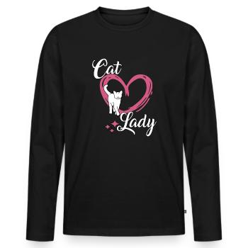 Cat Lady cadeau pour vous mignon propriétaire de chat - T-shirt manches longues Premium bio Homme - noir - Devant - Nico (187cm)