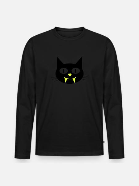 Halloween vampire cat with canines - Men's Premium Organic Long Sleeve Shirt - black