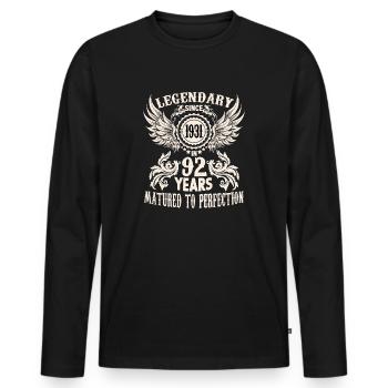 Legend 92 years birthday shirt sayings men - Men's Premium Organic Long Sleeve Shirt - black - Front - Nico (187cm)