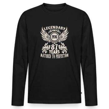 Légendaire depuis 1936 anniversaire 87 ans légende - T-shirt manches longues Premium bio Homme - noir - Devant - Nico (187cm)
