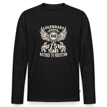 Drôle de chemise d’anniversaire pour un dicton de 75 ans - T-shirt manches longues Premium bio Homme - noir - Devant - Nico (187cm)