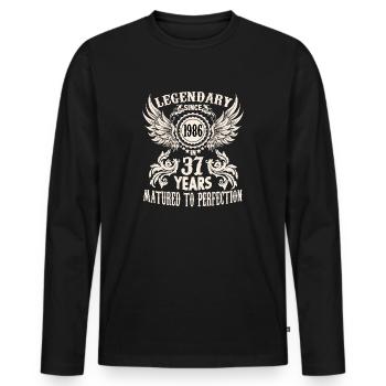 Chemise d’anniversaire vintage 37 ans anniversaire rétro - T-shirt manches longues Premium bio Homme - noir - Devant - Nico (187cm)
