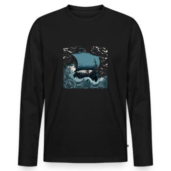 Bateau viking Longboat Nordmann runes Vikings - T-shirt manches longues Premium bio Homme - noir - Devant - Nico (187cm)