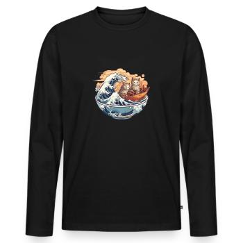 Authentic Ramen Motif for Otakus & Anime Fans - Men's Premium Organic Long Sleeve Shirt - black - Front - Nico (187cm)