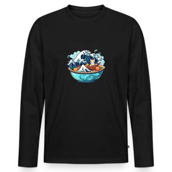 Ramen Bowl T japonais pour Otaku Kawaii Neko - T-shirt manches longues Premium bio Homme - noir - Devant - Nico (187cm)