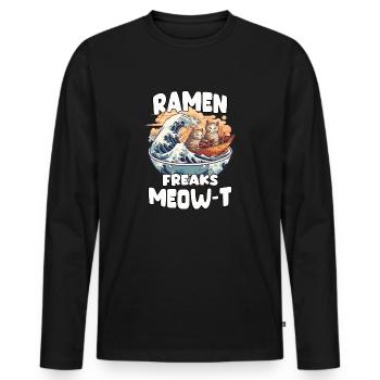 Kawaii Neko et Kanagawa wave pour les amateurs de ramen - T-shirt manches longues Premium bio Homme - noir - Devant - Nico (187cm)