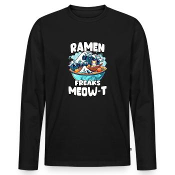 Kawaii Cat and Ramen Otaku Gift Neko Ramen - Men's Premium Organic Long Sleeve Shirt - black - Front - Nico (187cm)