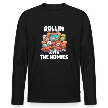 Delicious sushi variety in anime t shirt - Men's Premium Organic Long Sleeve Shirt - black - Front - Nico (187cm)