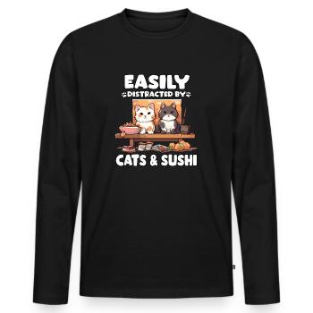 Kawaii Neko Sushi Maki Cat japonais - T-shirt manches longues Premium bio Homme - noir - Devant - Nico (187cm)