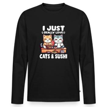 Otaku Anime T Japan Foodies Kawaii Cats Sushi - Men's Premium Organic Long Sleeve Shirt - black - Front - Nico (187cm)