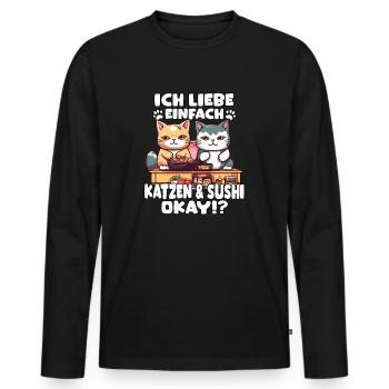 Sushi Dreams Katzen mit Sushi Kawaii Otaku - Männer Premium Bio Langarmshirt - Schwarz - Vorne - Nico (187cm)