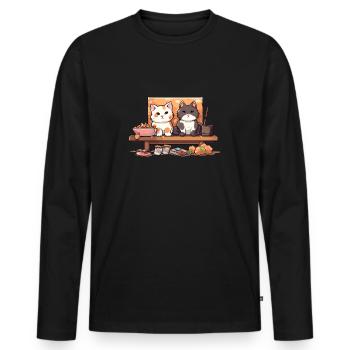 Kawaii Sushi Cat for Anime Fans Ingenious Otaku - Men's Premium Organic Long Sleeve Shirt - black - Front - Nico (187cm)