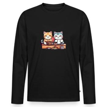 Sushi japonais avec otaku chat Neko - T-shirt manches longues Premium bio Homme - noir - Devant - Nico (187cm)