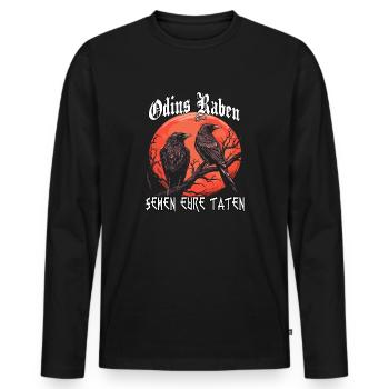 Hugin Munin | Corbeau Viking Odin | Viking - T-shirt manches longues Premium bio Homme - noir - Devant - Nico (187cm)
