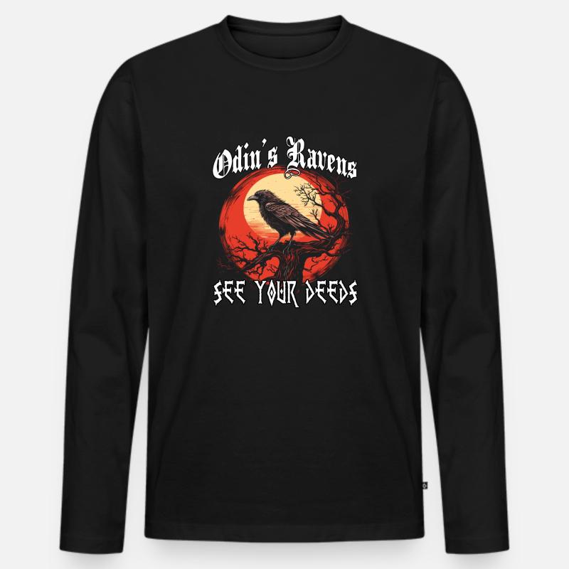 Yggdrasil Baum | Wikinger T-Shirt | Wikinger Raben - Männer Premium Bio Langarmshirt - Schwarz
