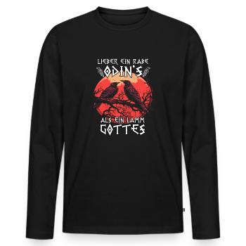 Asgard Runen | Wikinger T-Shirt | Odins Raben - Männer Premium Bio Langarmshirt - Schwarz - Vorne - Nico (187cm)
