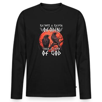 Corbeau de l’ombre | T-shirt Raven God | Corbeau d’Odin - T-shirt manches longues Premium bio Homme - noir - Devant - Nico (187cm)