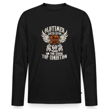 60 ans voiture classique rétro anniversaire rocker - T-shirt manches longues Premium bio Homme - noir - Devant - Nico (187cm)