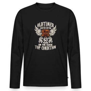 63 year old birthday outfit for classic car fans - Männer Premium Bio Langarmshirt - Schwarz - Vorne - Nico (187cm)