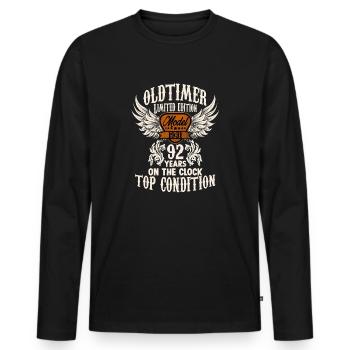parody birthday motive 92 years oldtimer rocker - Männer Premium Bio Langarmshirt - Schwarz - Vorne - Nico (187cm)
