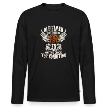 75 ans voiture classique rétro anniversaire rocker - T-shirt manches longues Premium bio Homme - noir - Devant - Nico (187cm)