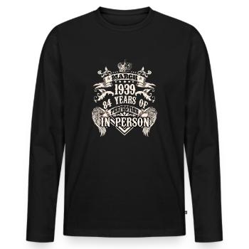 Verseau millésime 1939 une légende devient 84 - T-shirt manches longues Premium bio Homme - noir - Devant - Nico (187cm)