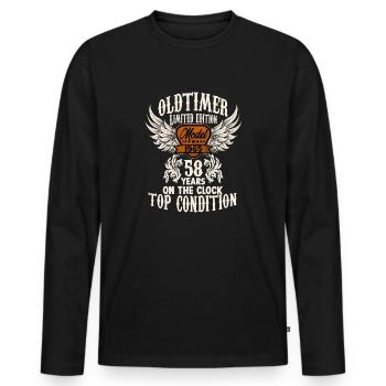 1965 year 58 years old classic car birthday rocker - Männer Premium Bio Langarmshirt - Schwarz - Vorne - Nico (187cm)