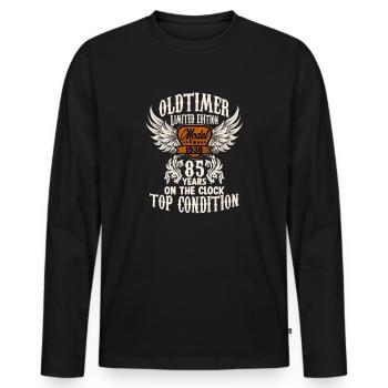 parody birthday motive 85 years classic car rocker - Männer Premium Bio Langarmshirt - Schwarz - Vorne - Nico (187cm)
