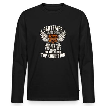 47 ans fan de voiture classique rocker biker anniversaire - T-shirt manches longues Premium bio Homme - noir - Devant - Nico (187cm)