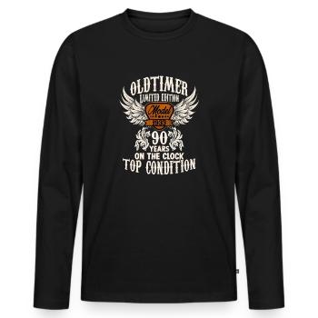 90 year old classic car retro birthday rocker - Men's Premium Organic Long Sleeve Shirt - black - Front - Nico (187cm)