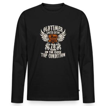 parody birthday motive 78 years classic car rocker - Männer Premium Bio Langarmshirt - Schwarz - Vorne - Nico (187cm)