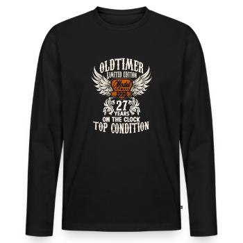 parody birthday motive 27 years oldtimer rocker - Männer Premium Bio Langarmshirt - Schwarz - Vorne - Nico (187cm)