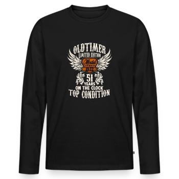 1972 année 51 ans voiture classique anniversaire rocker - T-shirt manches longues Premium bio Homme - noir - Devant - Nico (187cm)