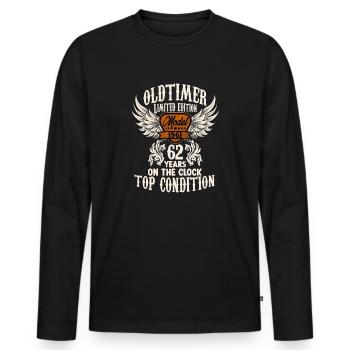 parody birthday motive 62 years oldtimer rocker - Männer Premium Bio Langarmshirt - Schwarz - Vorne - Nico (187cm)