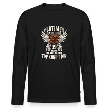 39 ans voiture classique rétro anniversaire rocker - T-shirt manches longues Premium bio Homme - noir - Devant - Nico (187cm)