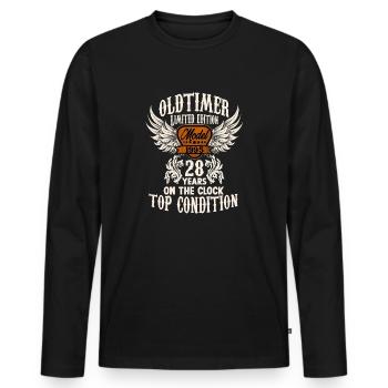 28 year old birthday outfit for classic car fans - Männer Premium Bio Langarmshirt - Schwarz - Vorne - Nico (187cm)