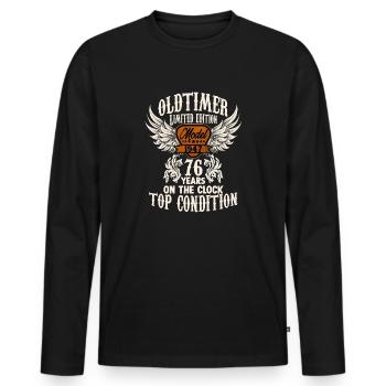 76 ans fan de voiture classique rocker biker anniversaire - T-shirt manches longues Premium bio Homme - noir - Devant - Nico (187cm)