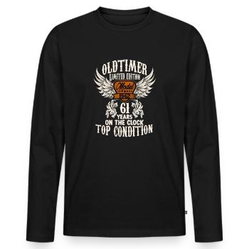 61 year old classic car fan rocker biker birthday - Männer Premium Bio Langarmshirt - Schwarz - Vorne - Nico (187cm)