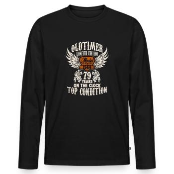 79 year old birthday outfit for classic car fans - Männer Premium Bio Langarmshirt - Schwarz - Vorne - Nico (187cm)