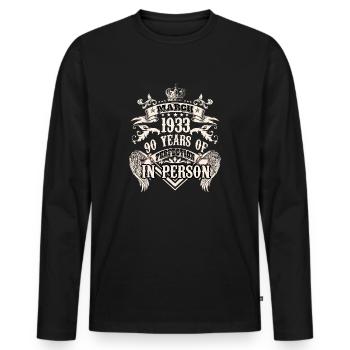 March 1933 birthday Aquarius turns 90 - Men's Premium Organic Long Sleeve Shirt - black - Front - Nico (187cm)