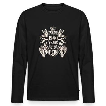 Mars 1940 anniversaire Bélier fête ses 83 ans - T-shirt manches longues Premium bio Homme - noir - Devant - Nico (187cm)
