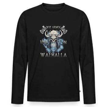 Walhalla Krieger Das Geschenk für Wikinger - Männer Premium Bio Langarmshirt - Schwarz - Vorne - Nico (187cm)