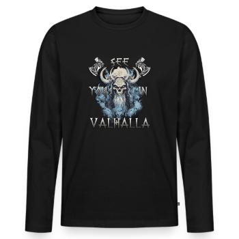 Walhalla Krieger Geschenk für Schildwall-Fans - Männer Premium Bio Langarmshirt - Schwarz - Vorne - Nico (187cm)