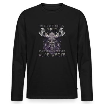 Valhalla Heritage Gift for Viking Fans - Men's Premium Organic Long Sleeve Shirt - black - Front - Nico (187cm)