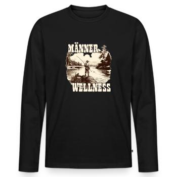 Vintage Angler Herren T-Shirt für Sportangler - Männer Premium Bio Langarmshirt - Schwarz - Vorne - Nico (187cm)
